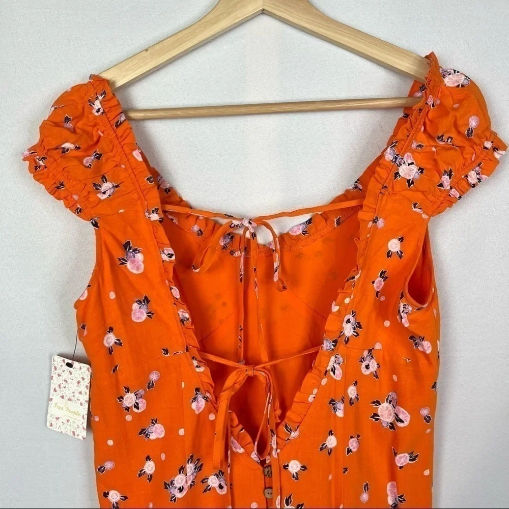 Free People Like a Lady Orange Floral Ruffle‎ Hem Mini Dress M